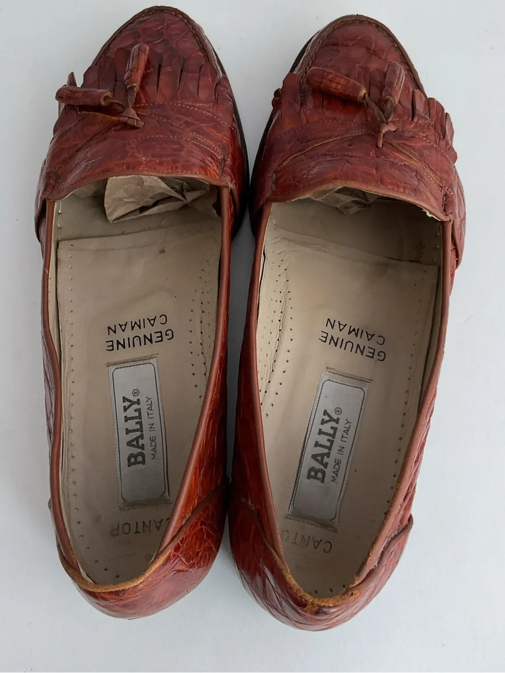 Rare Vintage Bally Cantor Genuine Caiman Leather Tassel Slip On Loafers Men’s 9M